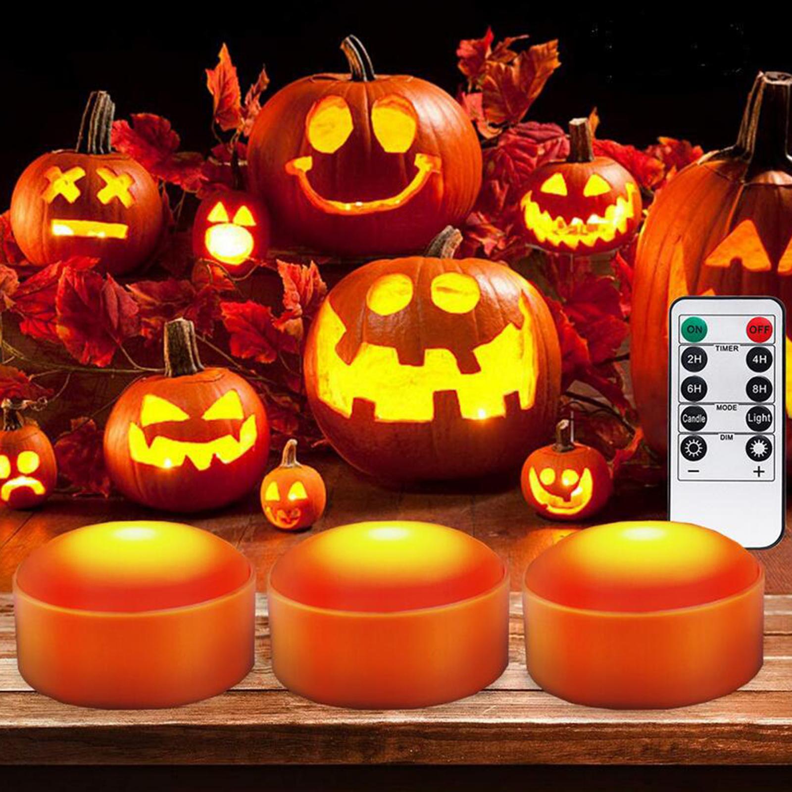 Remote Control LED Light Pumpkin Lamp Battery Tap Mode Decorative Portable 4 Pcs