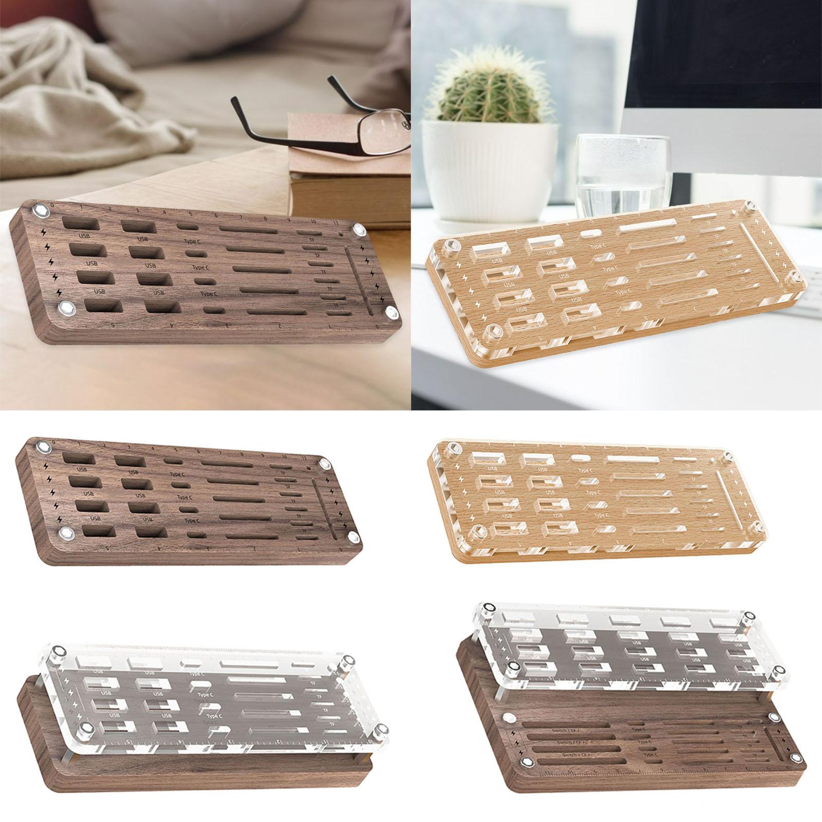 Storage Box Transparent Management Compact for Memory Card Home use Office 26 Slot Walnut