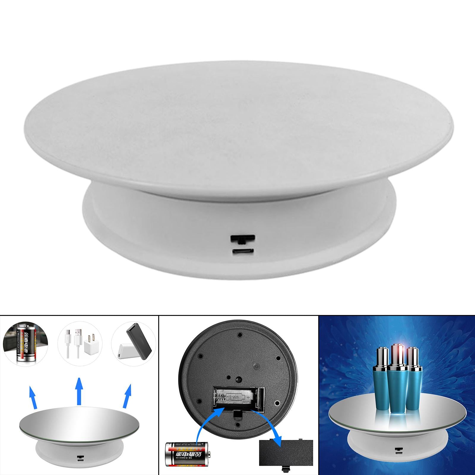 8 Rotating Display Stand USB Powered Turntable 2 Speed Toy Model Display White Suede"
