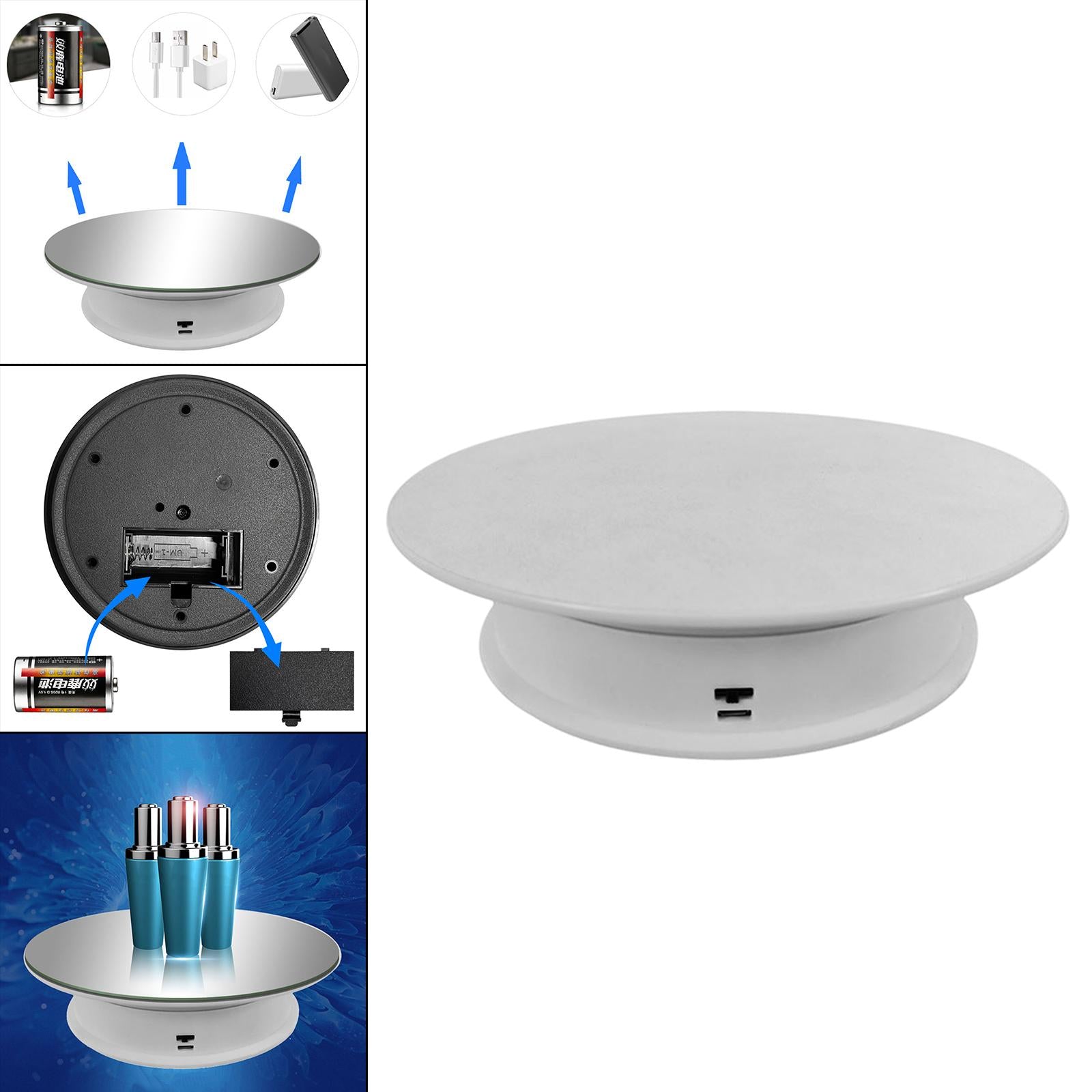 8 Rotating Display Stand USB Powered Turntable 2 Speed Toy Model Display White Suede"