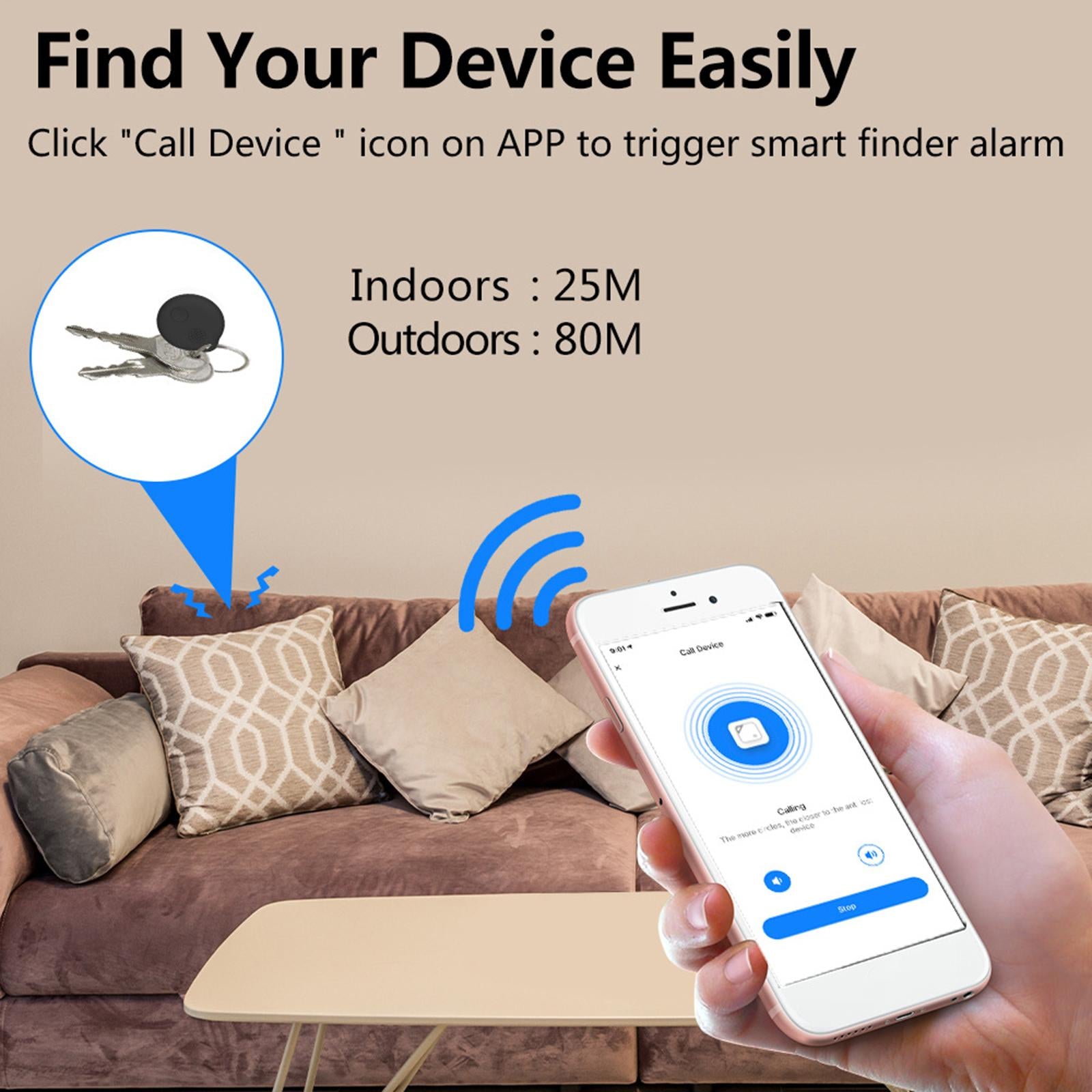 Bluetooth Tracker Anti-Lost Alarm Round Mini for Keys Wallets Luggages Kid White
