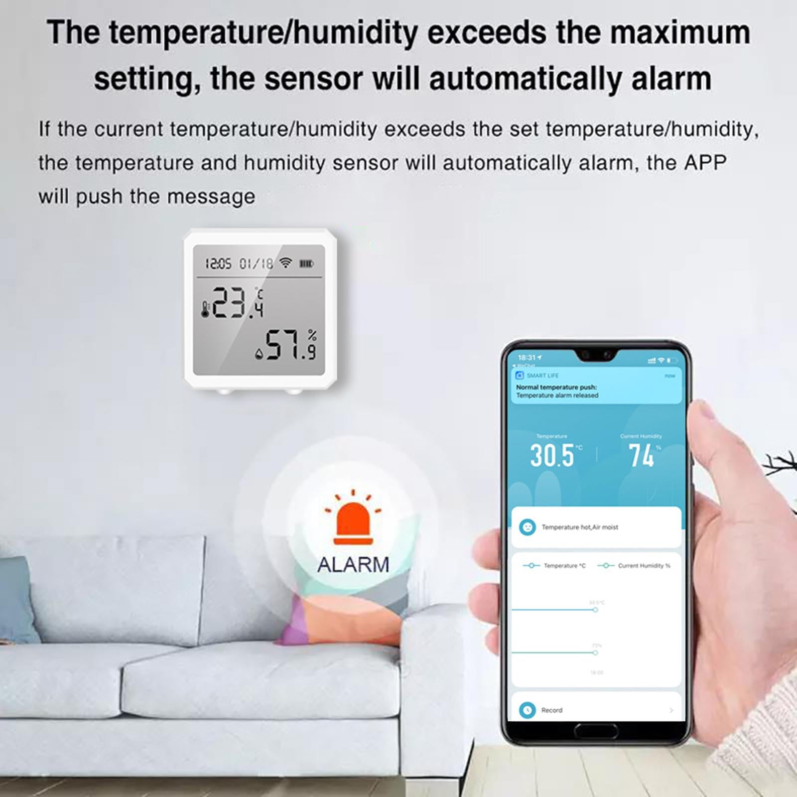 WiFi Temp and Humidity Meter Temperature Monitor for Tuya Home Office Black