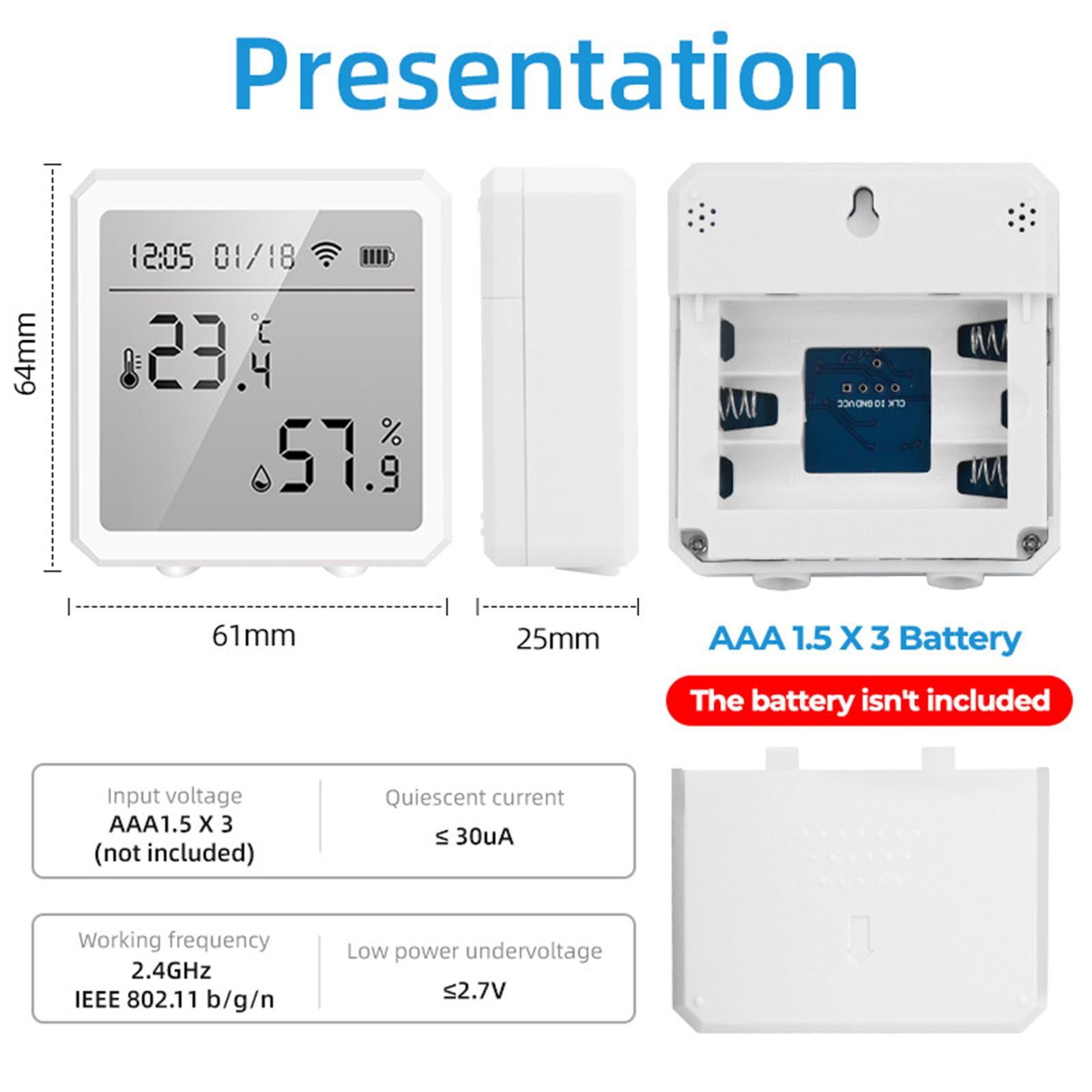 WiFi Temp and Humidity Meter Temperature Monitor for Tuya Home Office Black