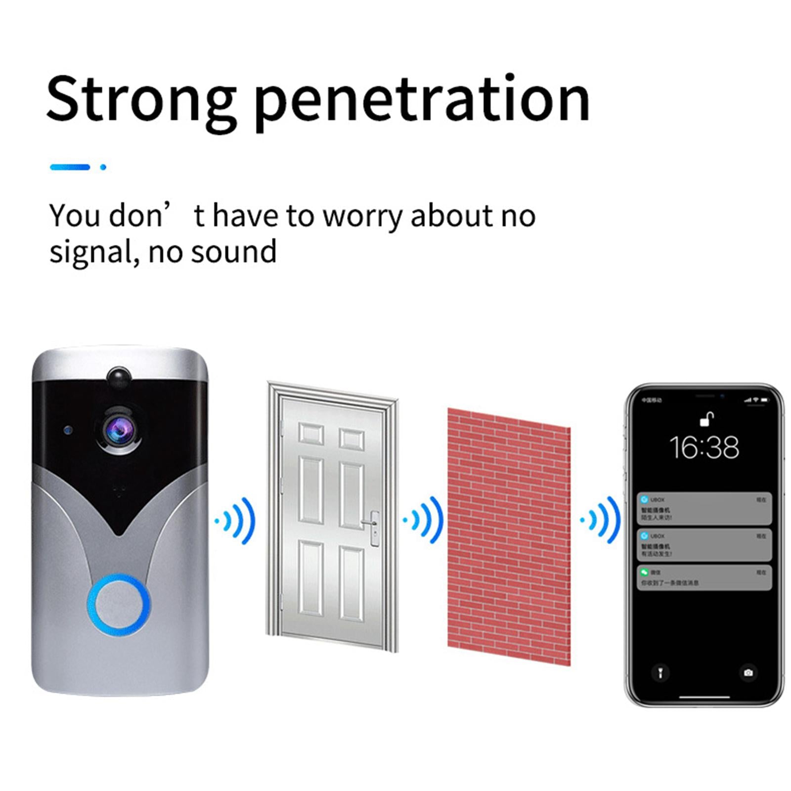 Smart Wireless Video Doorbell multifunction WiFi Anti Theft for home silver