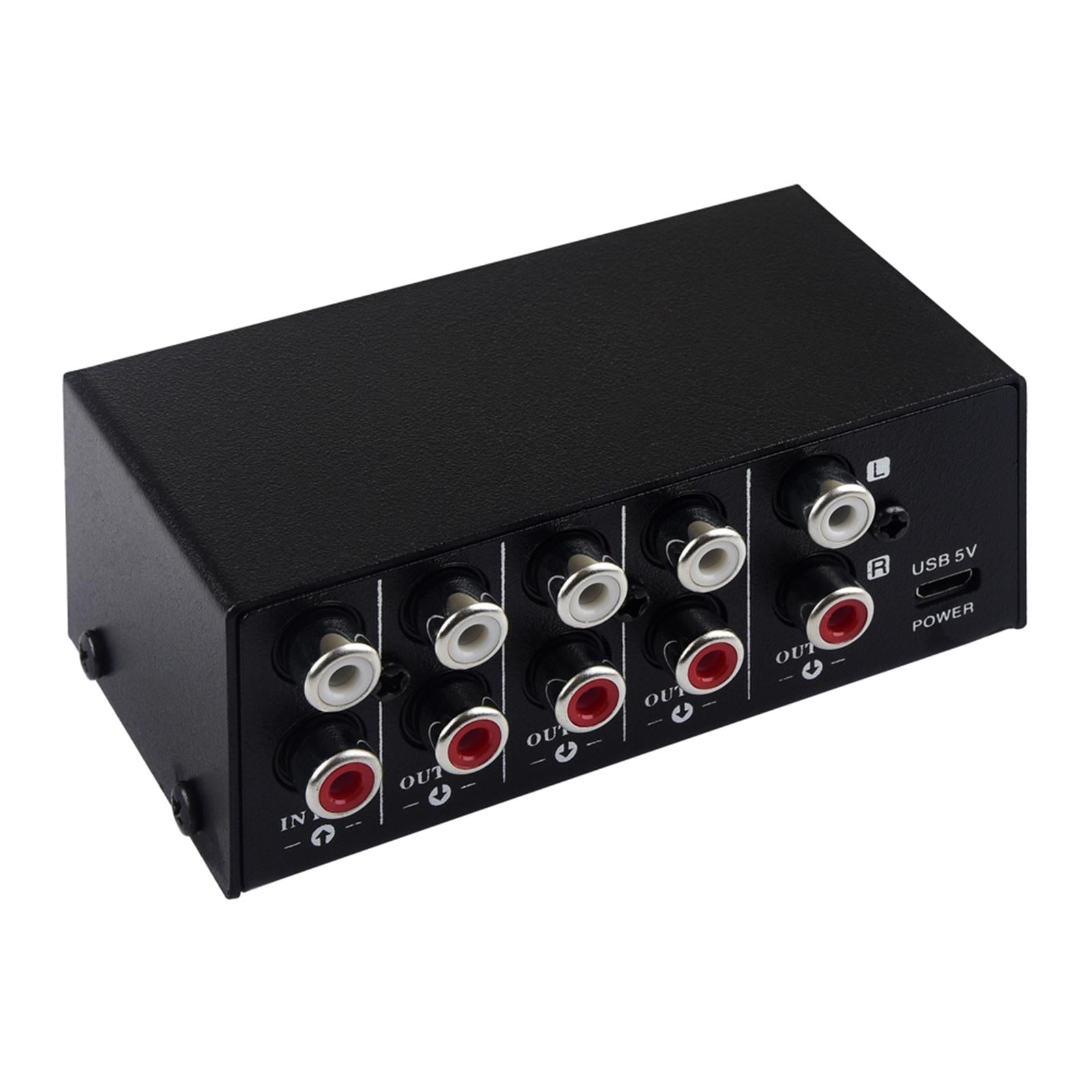 1 in 4 Out RCA Stereo Audio Switch with Volume Controller Composite Selector