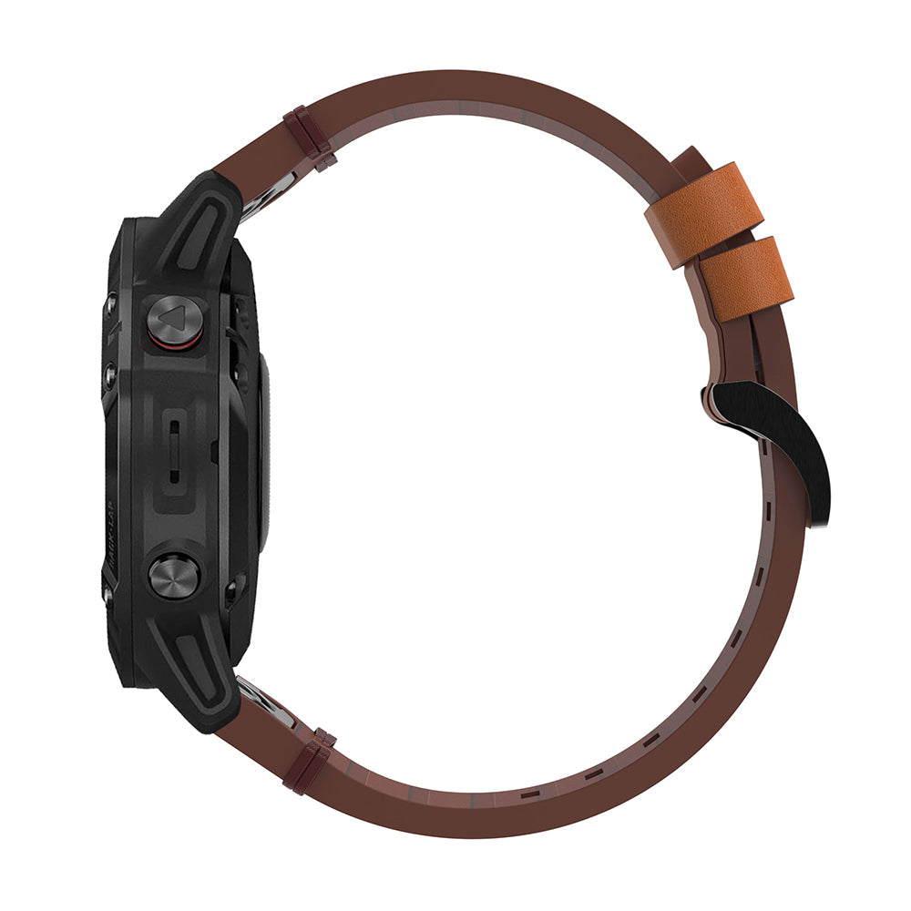For Garmin Fenix 6 / Amazfit Falcon Leather Smart Watch Band Pin Buckle Wrist Strap Replacement - Brown