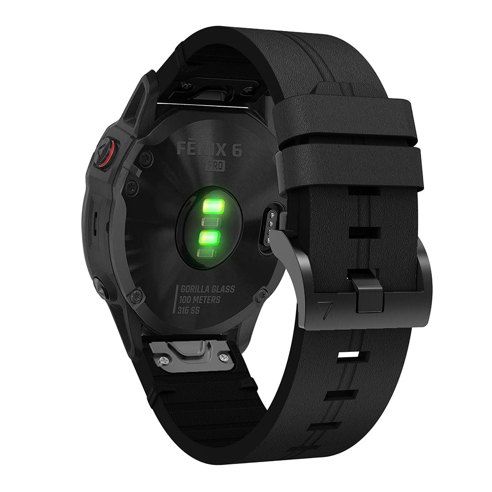 For Garmin Fenix 6 / Amazfit Falcon Leather Smart Watch Band Pin Buckle Wrist Strap Replacement - Black