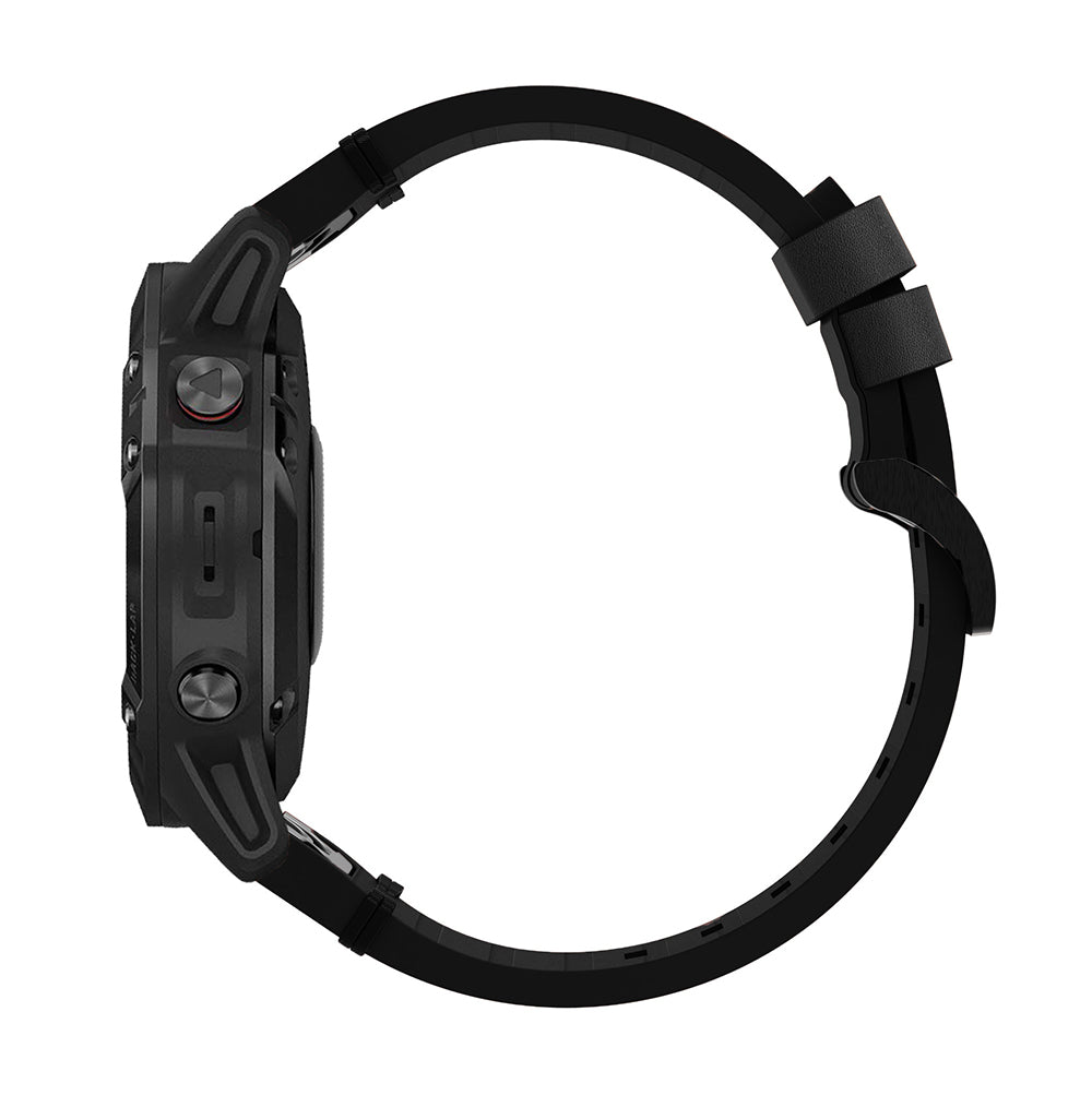 For Garmin Fenix 6 / Amazfit Falcon Leather Smart Watch Band Pin Buckle Wrist Strap Replacement - Black