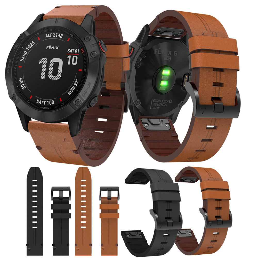 For Garmin Fenix 6 / Amazfit Falcon Leather Smart Watch Band Pin Buckle Wrist Strap Replacement - Black
