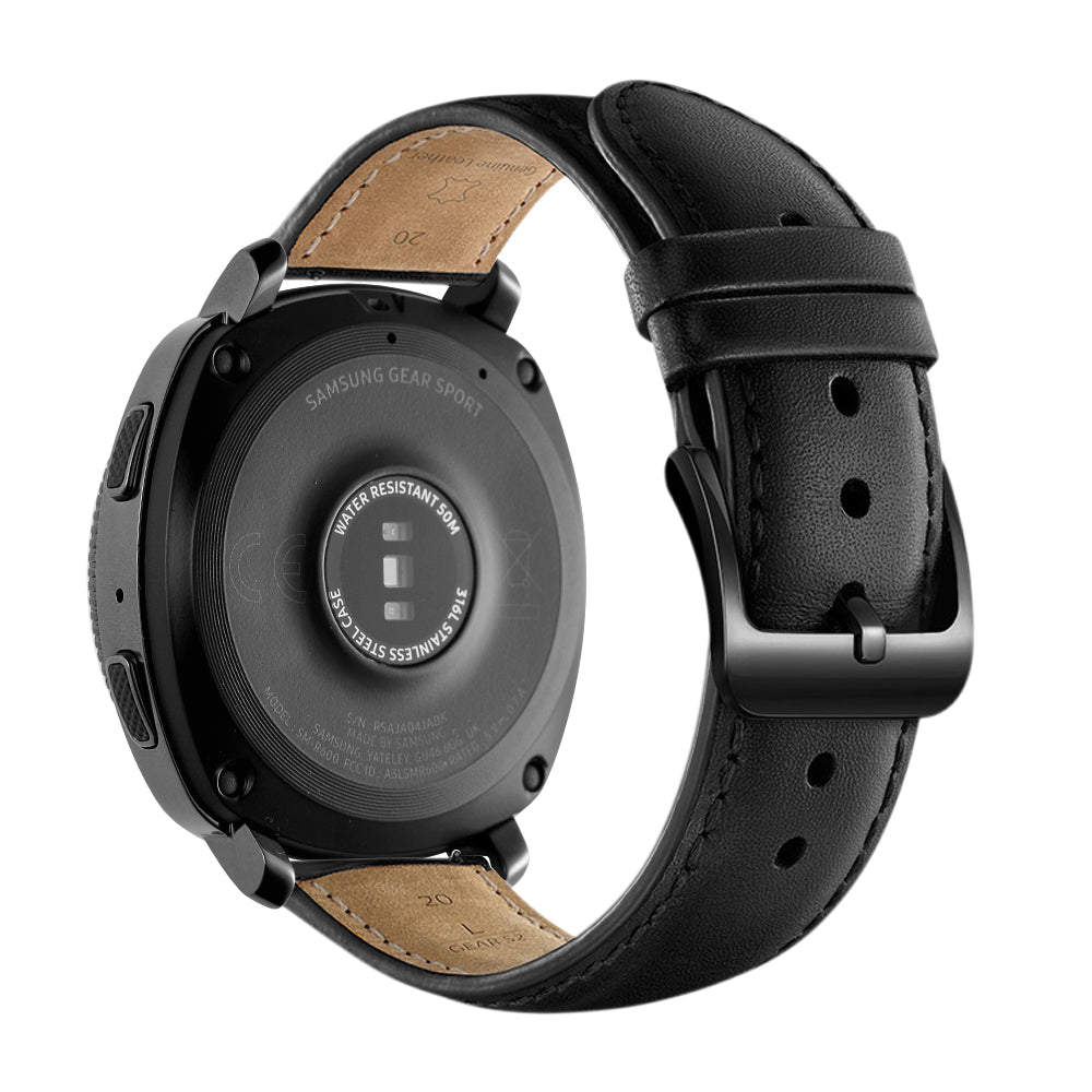 For Samsung Galaxy Watch4 Classic 46mm 42mm/Galaxy Watch4 44mm 40mm/Gear Sport (S4) 20mm Cowhide Leather Watch Band - Black