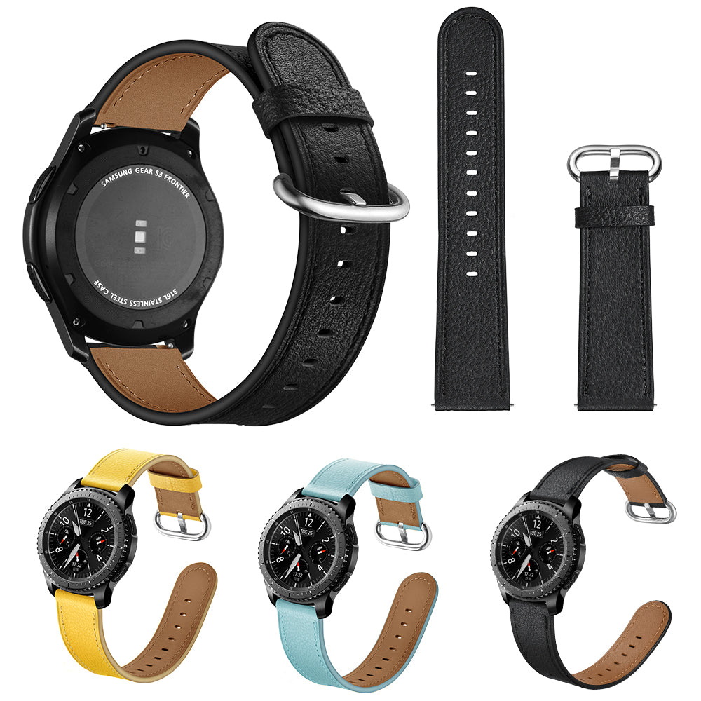 22mm Genuine Leather Watch Strap Smart Watch Band Watchband for Samsung Gear S3 Classic / S3 Frontier - Black