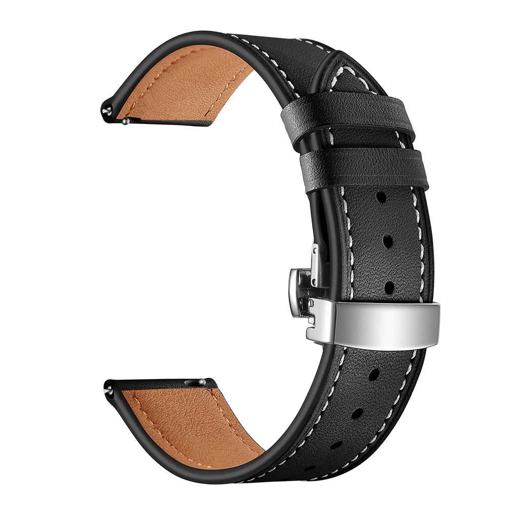 22mm Genuine Leather Watch Strap Replacement for Samsung Gear S3 Classic / Gear S3 Frontier - Silver/Black