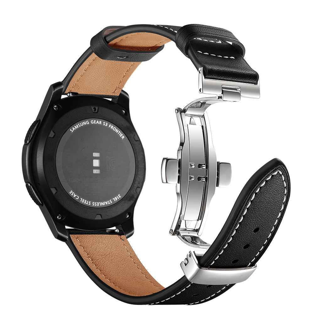 22mm Genuine Leather Watch Strap Replacement for Samsung Gear S3 Classic / Gear S3 Frontier - Silver/Black