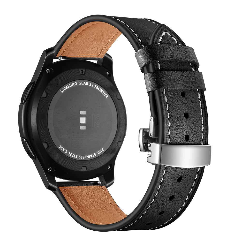 22mm Genuine Leather Watch Strap Replacement for Samsung Gear S3 Classic / Gear S3 Frontier - Silver/Black