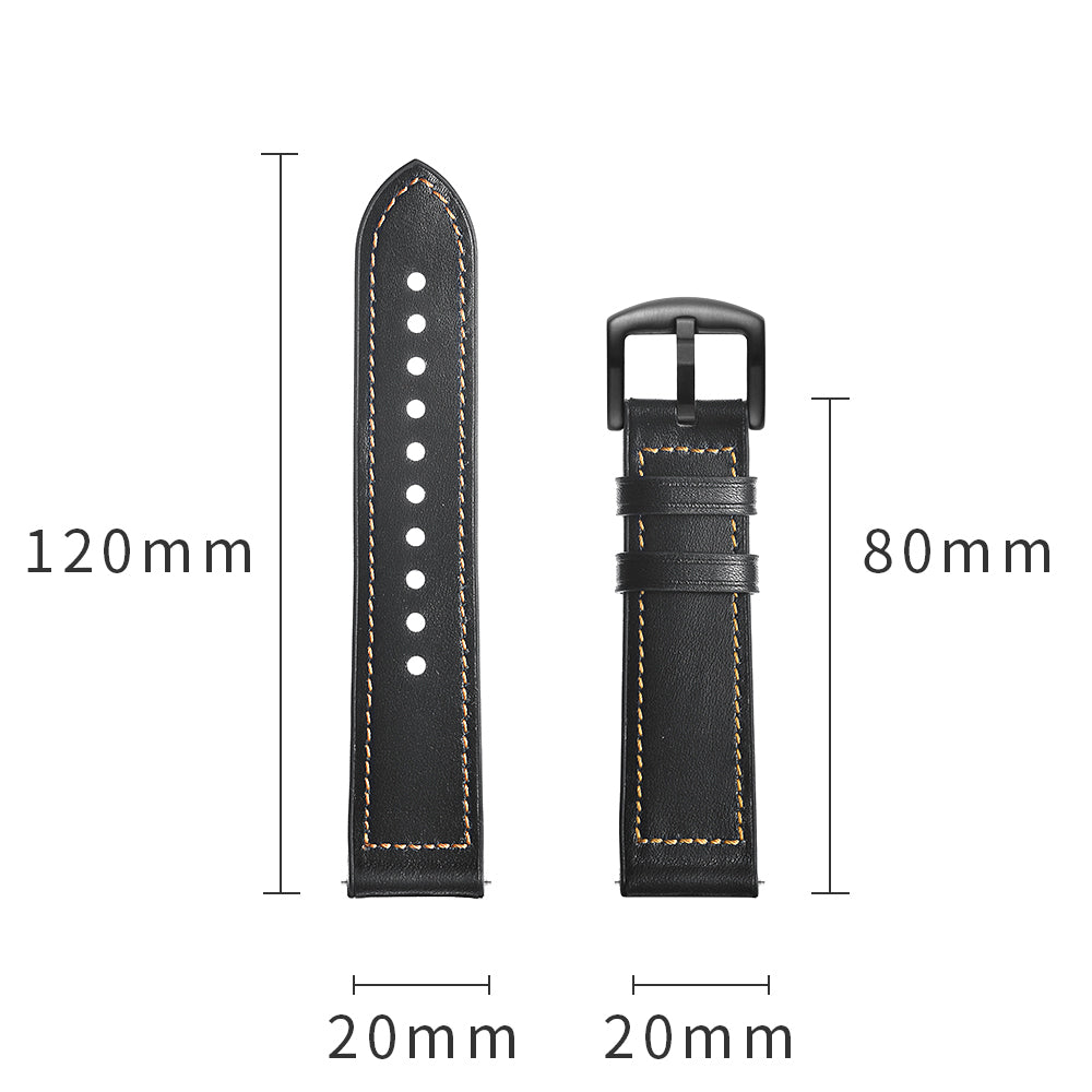 20mm Genuine Leather Coated Silicone Smart Watch Band for Garmin Vivoactive 3/Vivomove HR - Black