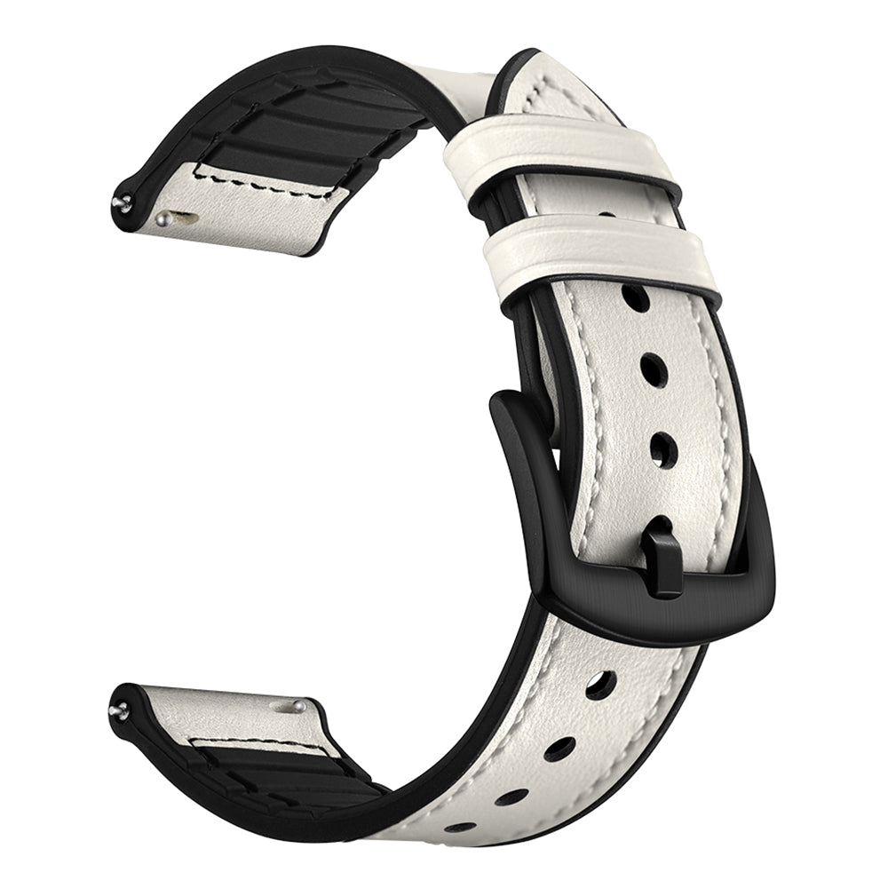 20mm Genuine Leather Coated Silicone Smart Watch Band for Garmin Vivoactive 3/Vivomove HR - White