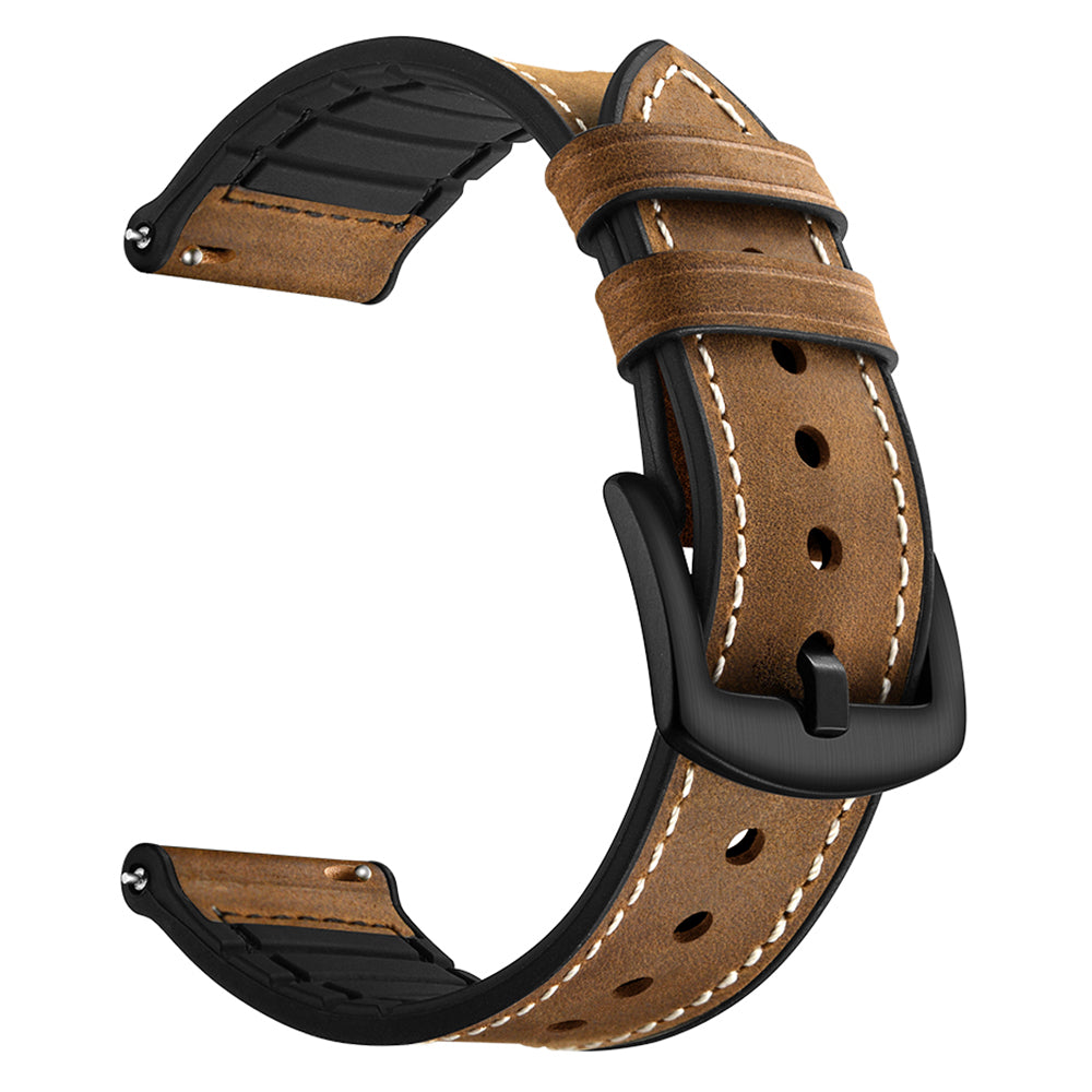 20mm Genuine Leather Coated Silicone Smart Watch Band for Garmin Vivoactive 3/Vivomove HR - Dark Brown