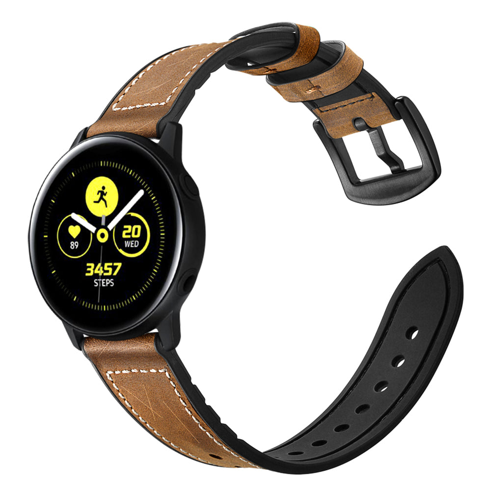 20mm Genuine Leather Coated Silicone Smart Watch Band for Garmin Vivoactive 3/Vivomove HR - Dark Brown