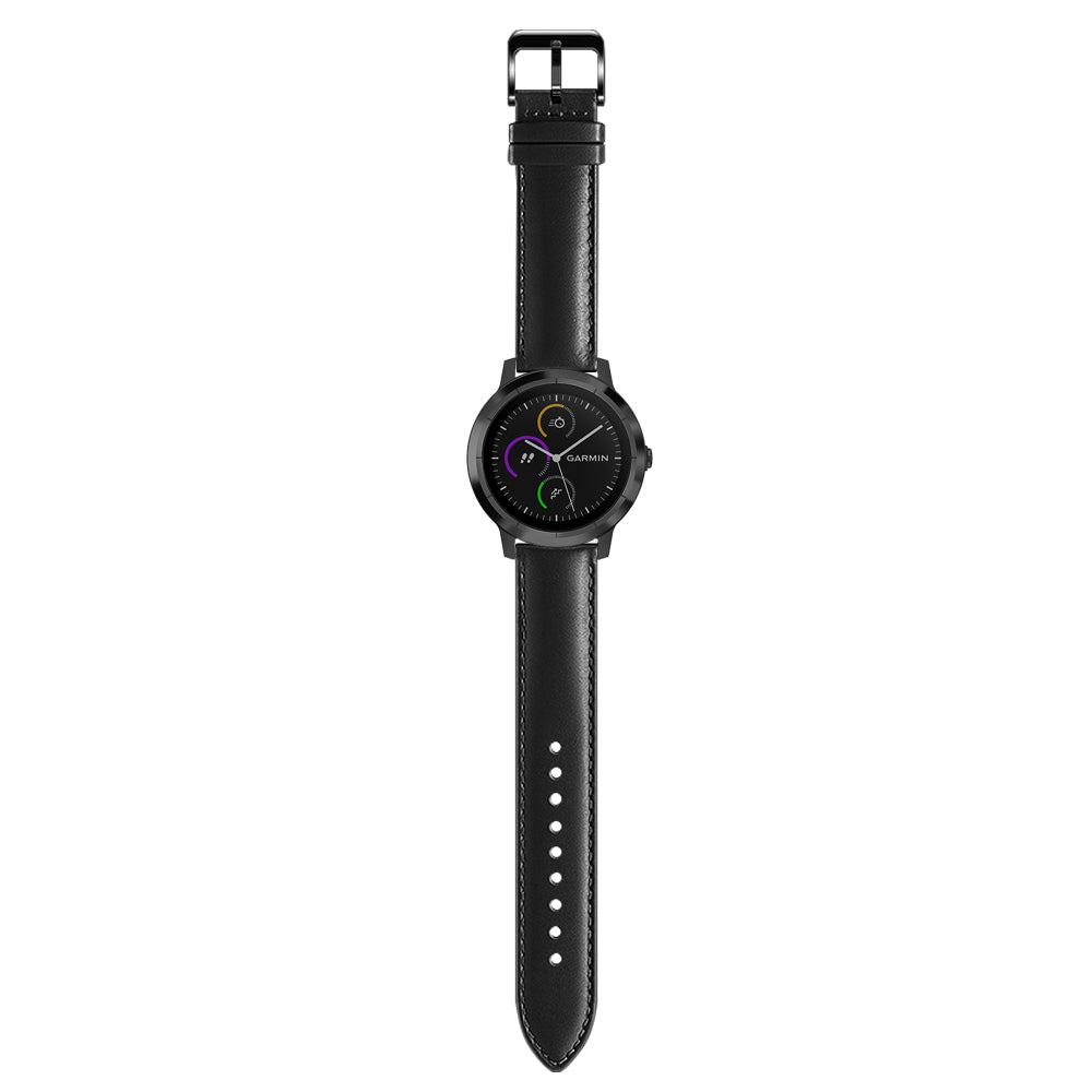 For Garmin Vivoactive 3/Vivomove HR Top-layer Cowhide Leather Watch Strap 20mm - Black