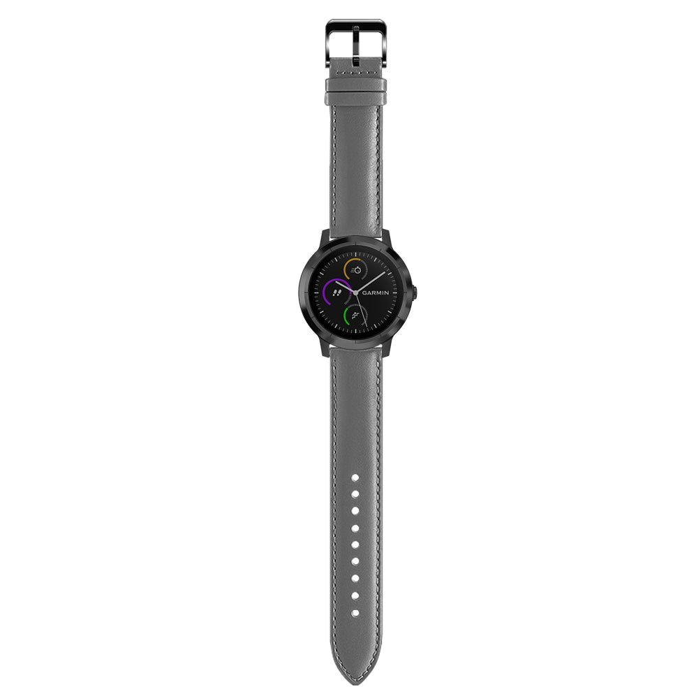 For Garmin Vivoactive 3/Vivomove HR Top-layer Cowhide Leather Watch Strap 20mm - Grey