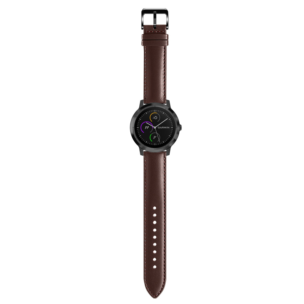 For Garmin Vivoactive 3/Vivomove HR Top-layer Cowhide Leather Watch Strap 20mm - Brown