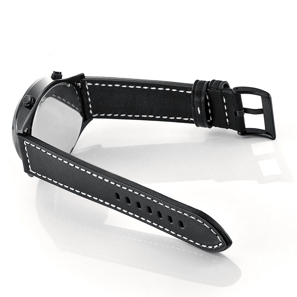 22mm Genuine Leather Watch Strap Replacement Band for Samsung Gear S3 Classic/S3 Frontier - Black