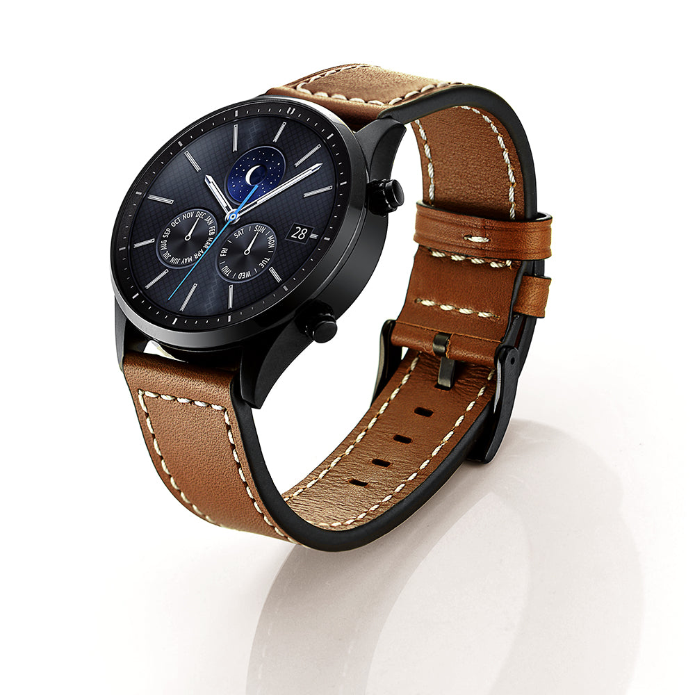 22mm Genuine Leather Watch Strap Replacement Band for Samsung Gear S3 Classic/S3 Frontier - Dark Brown