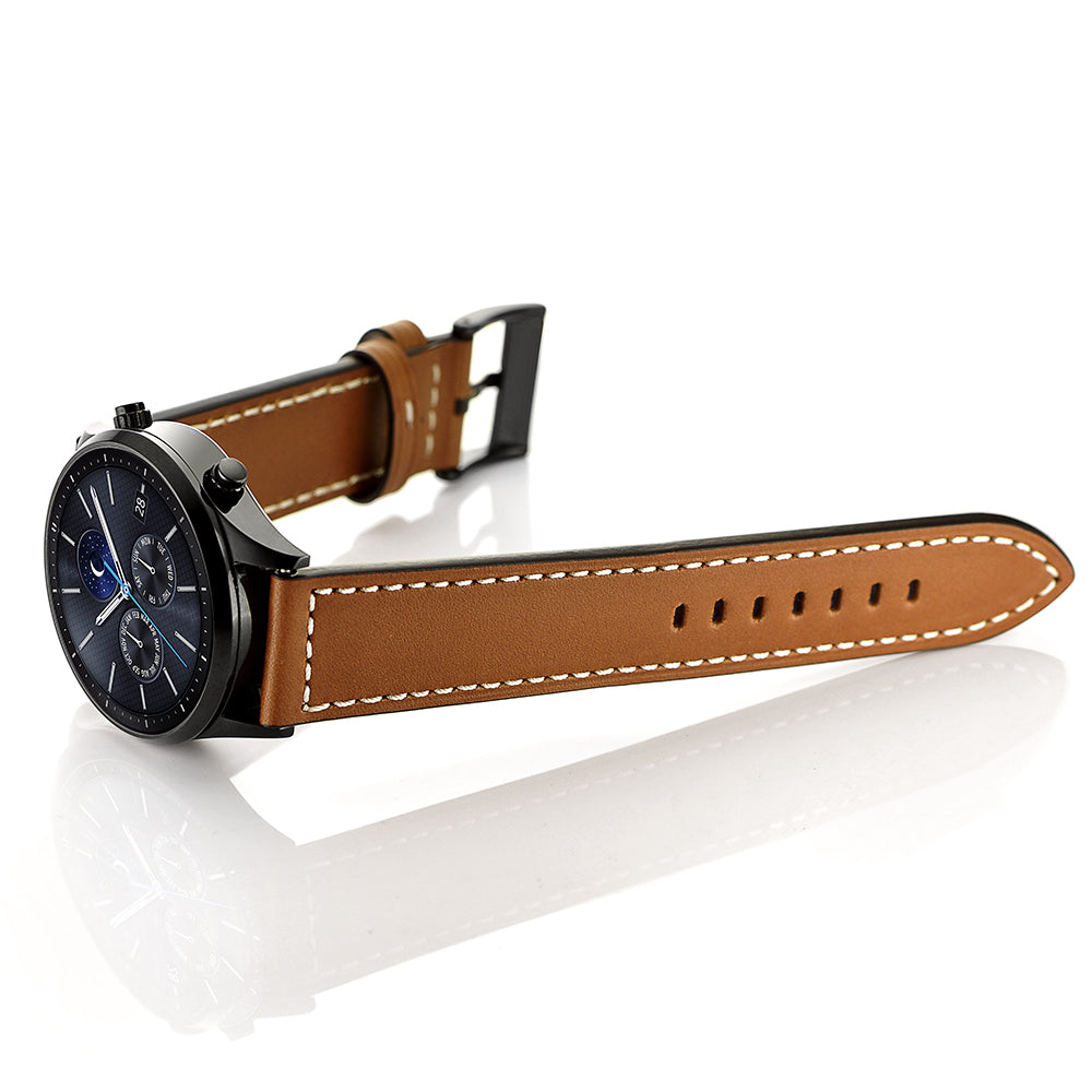 22mm Genuine Leather Watch Strap Replacement Band for Samsung Gear S3 Classic/S3 Frontier - Dark Brown
