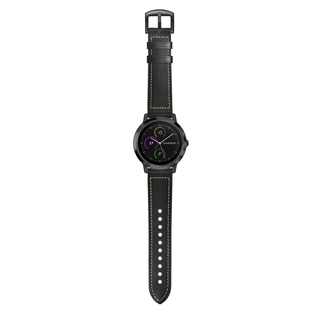 20mm Genuine Leather Coated Silicone Smart Watch Strap for Garmin Vivoactive 3/Vivomove HR - Black