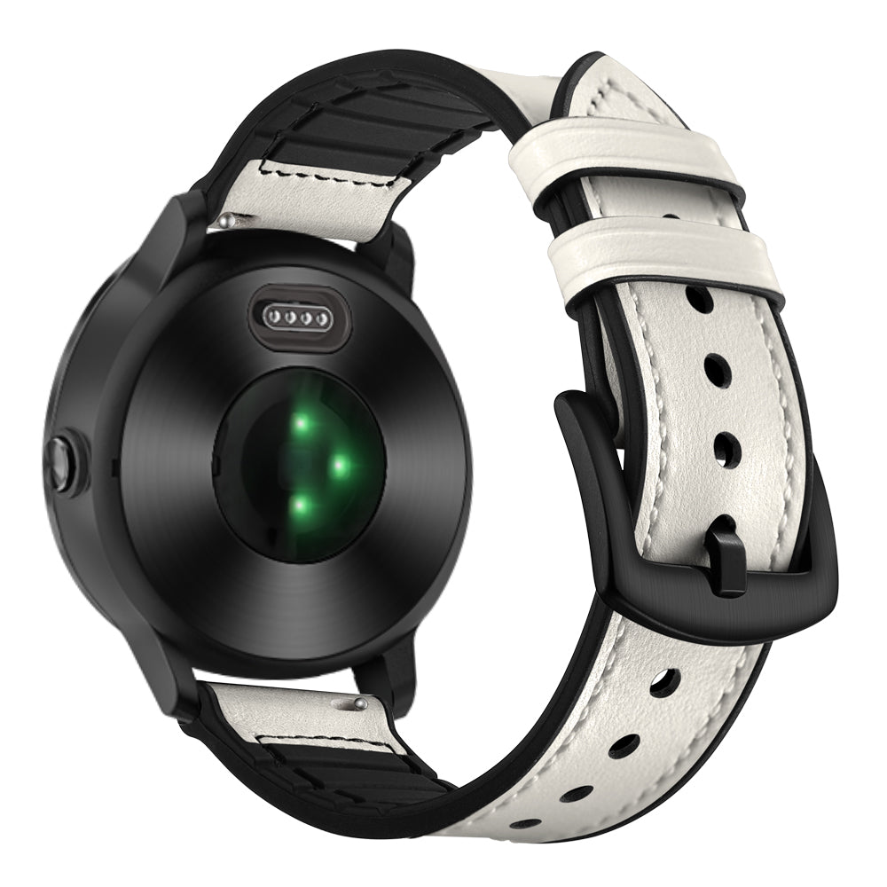 20mm Genuine Leather Coated Silicone Smart Watch Strap for Garmin Vivoactive 3/Vivomove HR - White