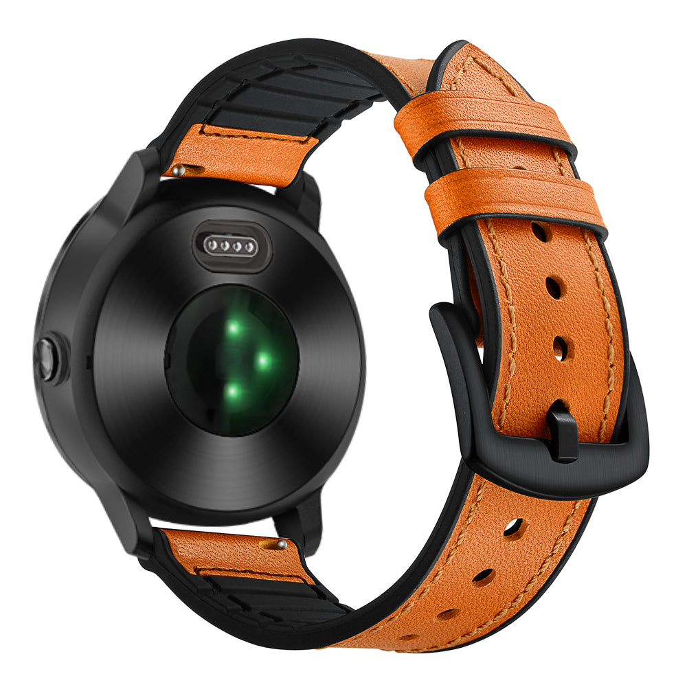 20mm Genuine Leather Coated Silicone Smart Watch Strap for Garmin Vivoactive 3/Vivomove HR - Light Brown