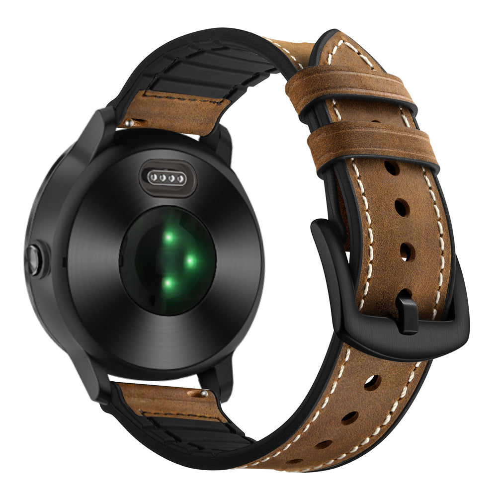 20mm Genuine Leather Coated Silicone Smart Watch Strap for Garmin Vivoactive 3/Vivomove HR - Dark Brown