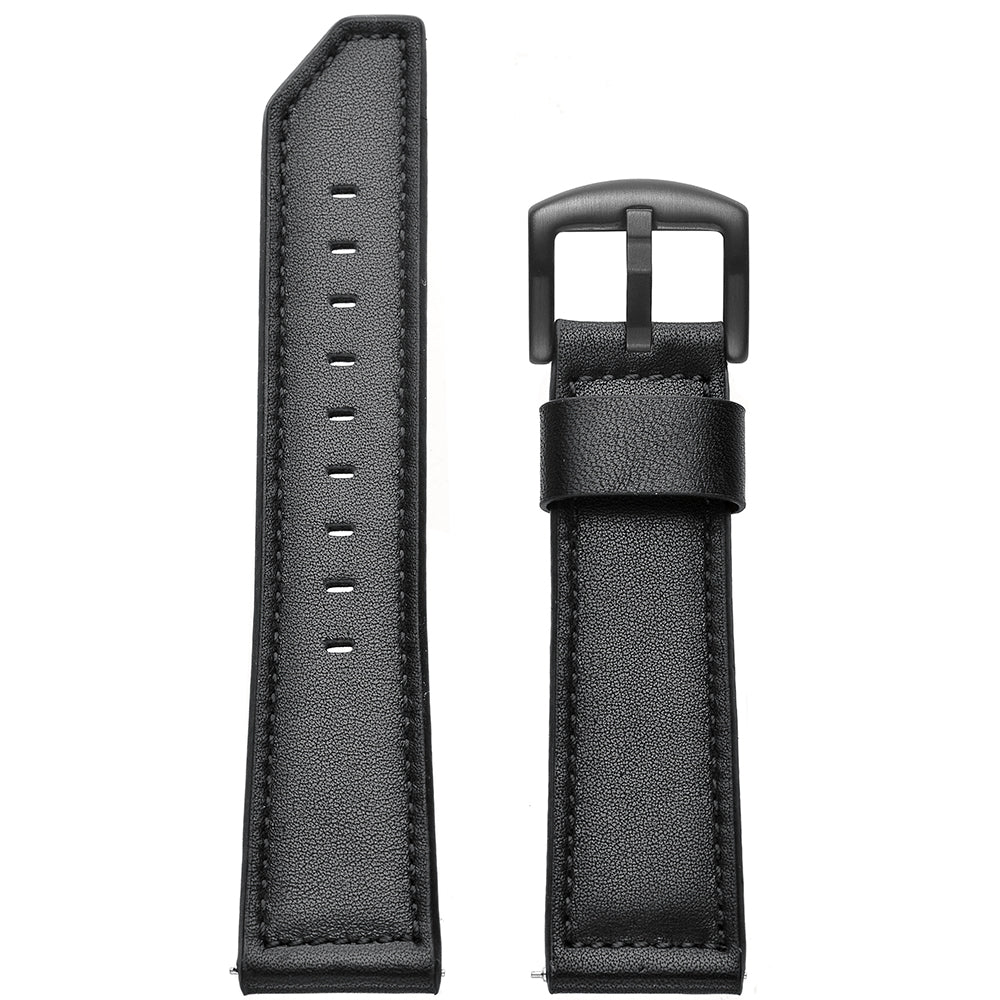 For Samsung Gear S3 Classic/S3 Frontier Genuine Leather Watch Strap Replacement Band 22mm - Black