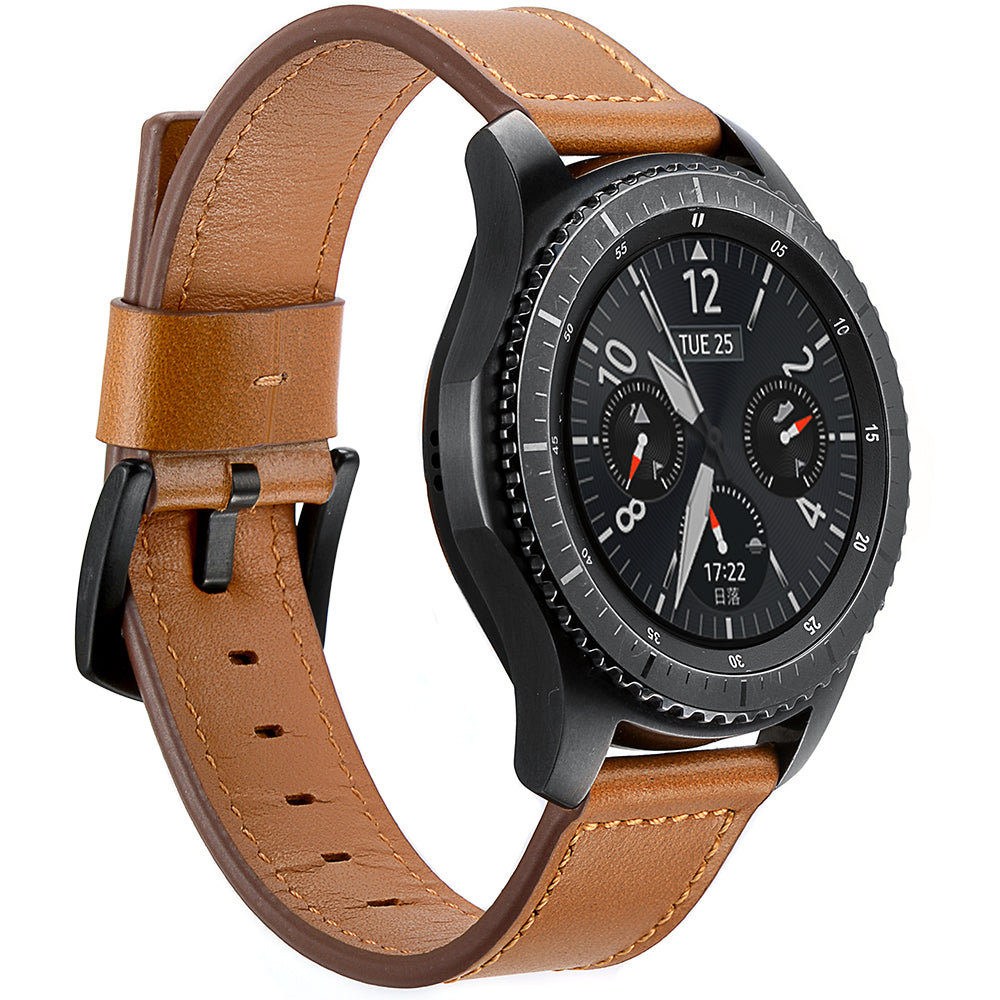 For Samsung Gear S3 Classic/S3 Frontier Genuine Leather Watch Strap Replacement Band 22mm - Brown