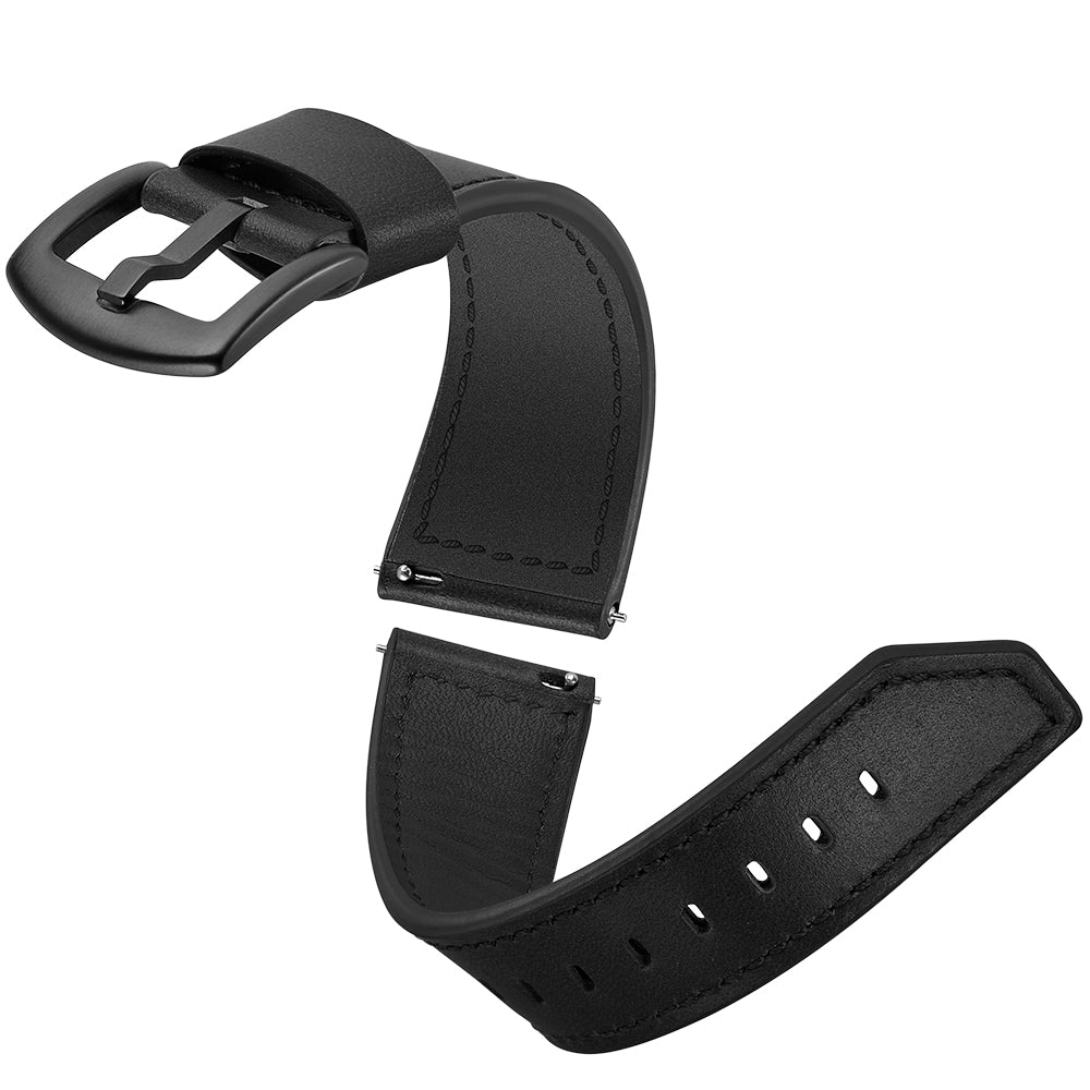 For Samsung Gear S3 Classic/S3 Frontier 22mm Knife Tail Genuine Leather Watch Strap Replacement Band - Black