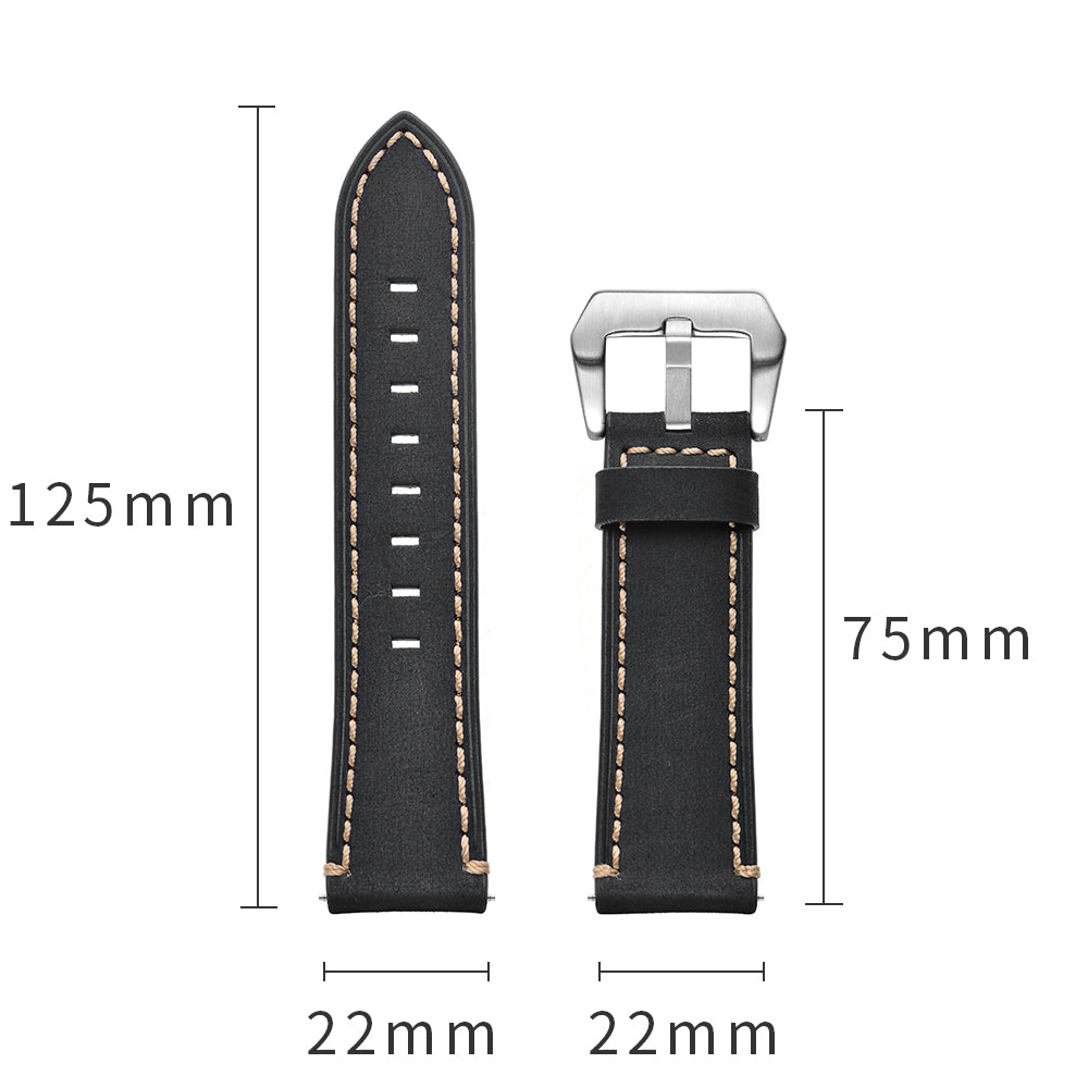 22mm Genuine Leather Watch Strap Smart Watch Band for Huawei Watch GT / Watch 2 / Watch Magic - Black