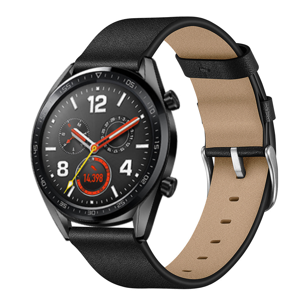 22mm Genuine Leather Watch Strap Smart Watch Band for Huawei Watch GT / Watch Magic / Watch 2 - Black