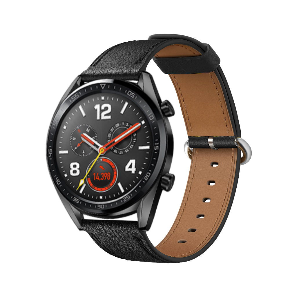 22mm Top Genuine Leather Soft Smart Watch Strap Replacement for Huawei Watch GT1 / 2 / Watch Magic - Black