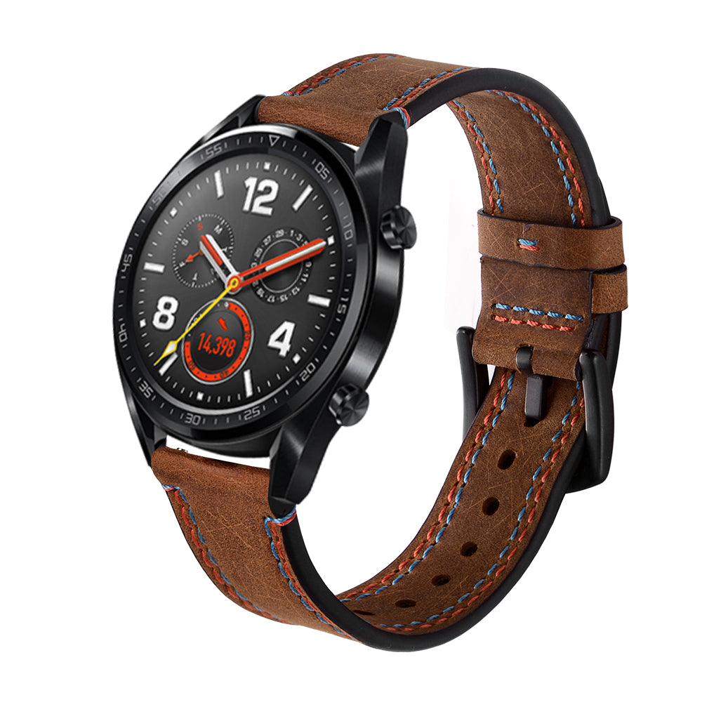 22mm Dual-Stitching Design Genuine Leather Crazy Horse Texture Watch Strap for Huawei Watch GT / Watch 2 / Watch Magic