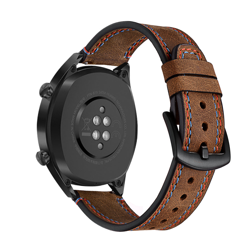 22mm Dual-Stitching Design Genuine Leather Crazy Horse Texture Watch Strap for Huawei Watch GT / Watch 2 / Watch Magic