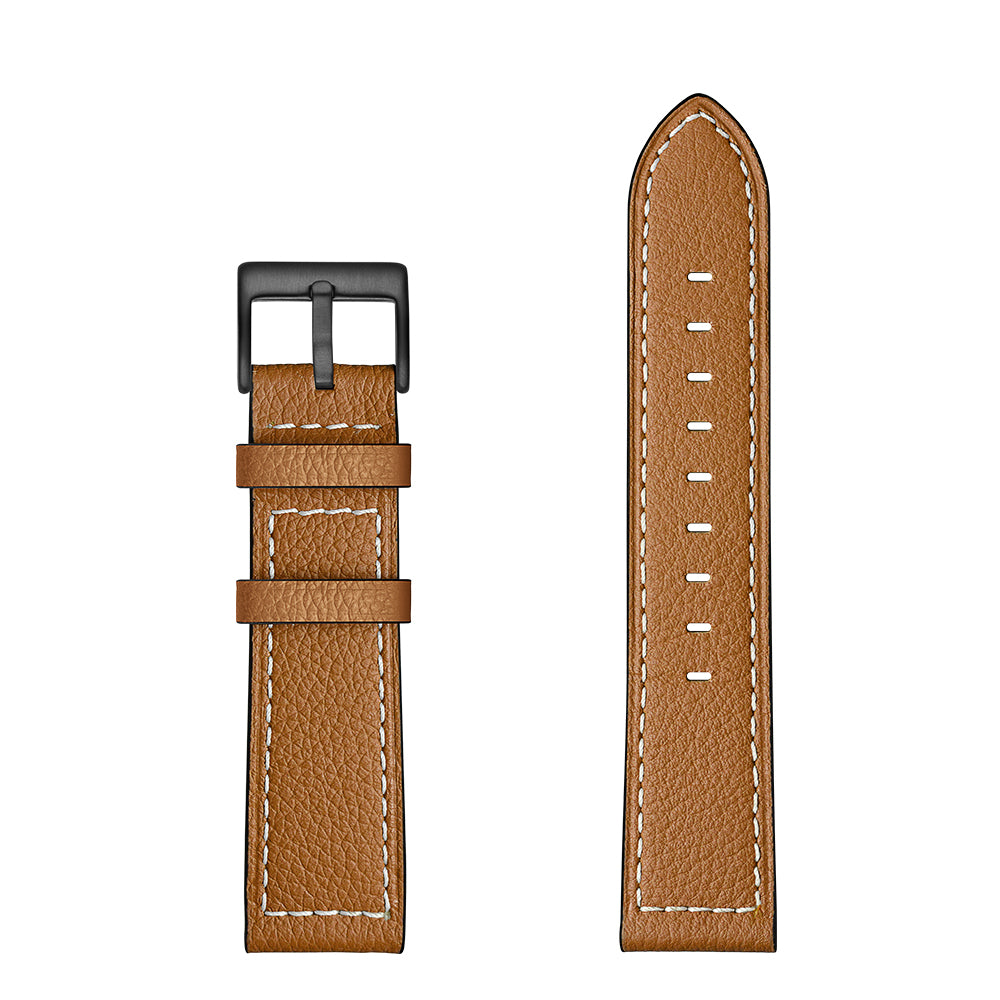 22mm Stitching Decor Genuine Leather Watch Strap Bracelet Wristband for Huawei Watch GT / Watch 2 / Watch Magic - Light Brown