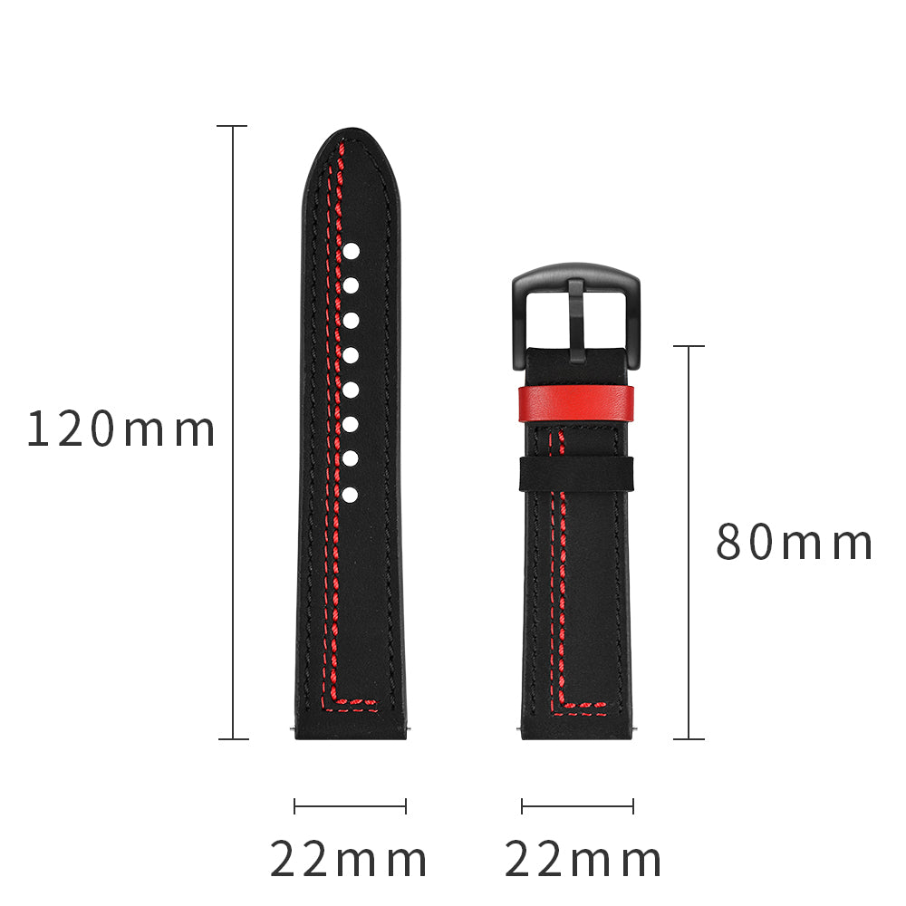 22mm Genuine Leather Smart Watch Strap Replacement with Stitching Decor for Huawei Watch GT1 / 2 / Watch Magic - Black