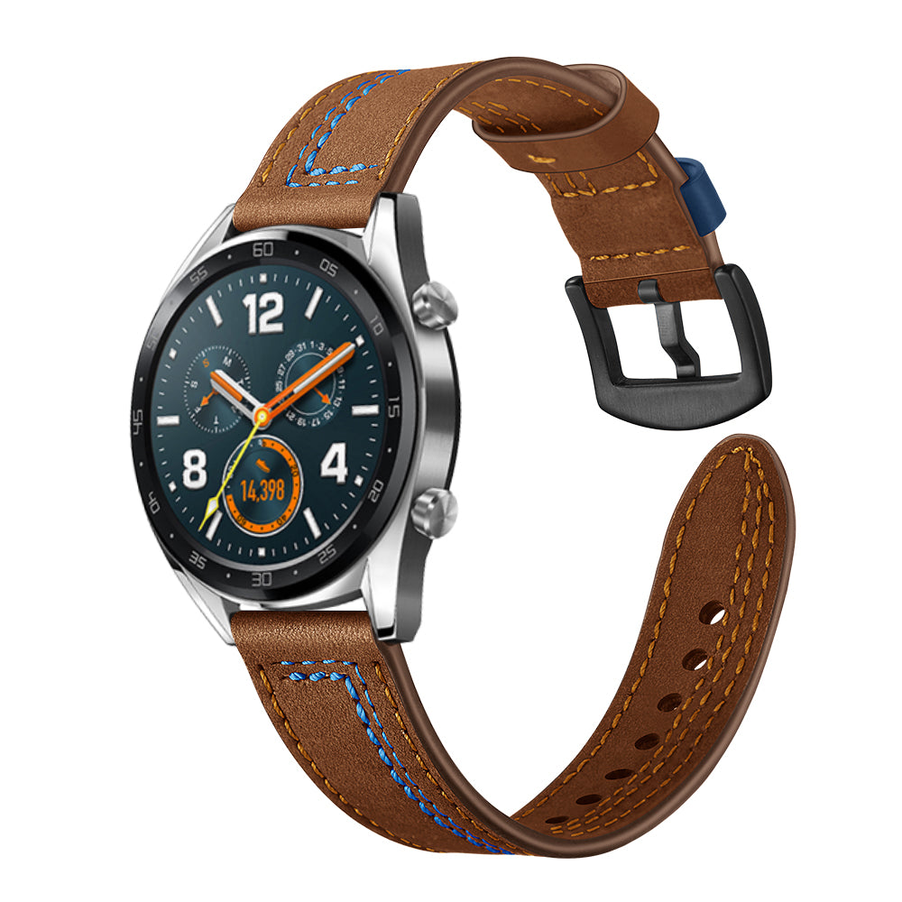 22mm Genuine Leather Smart Watch Strap Replacement with Stitching Decor for Huawei Watch GT1 / 2 / Watch Magic - Brown
