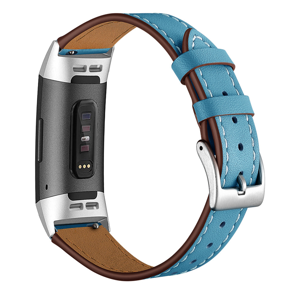 Pointed Tail Design Genuine Leather Replacement Smart Watch Band Wrist Strap for Fitbit Charge 4 / 3 - Blue