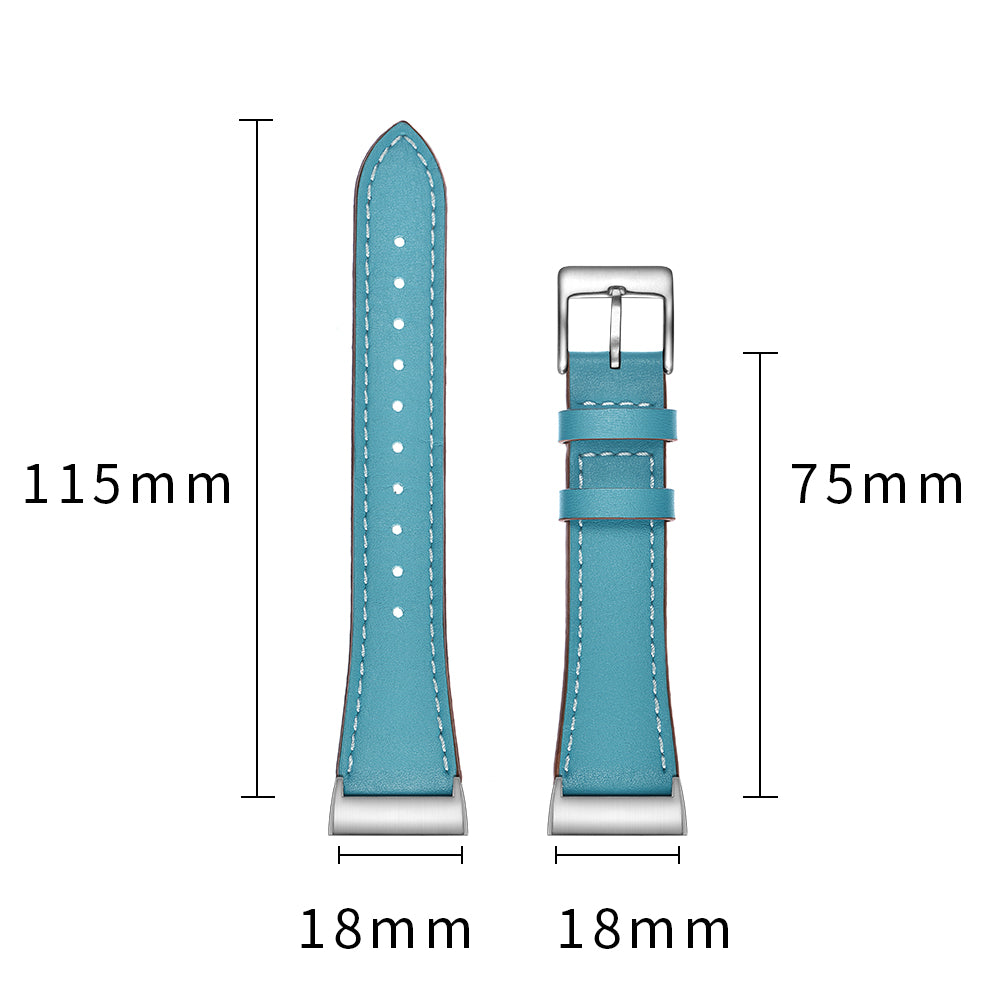 Pointed Tail Design Genuine Leather Replacement Smart Watch Band Wrist Strap for Fitbit Charge 4 / 3 - Blue