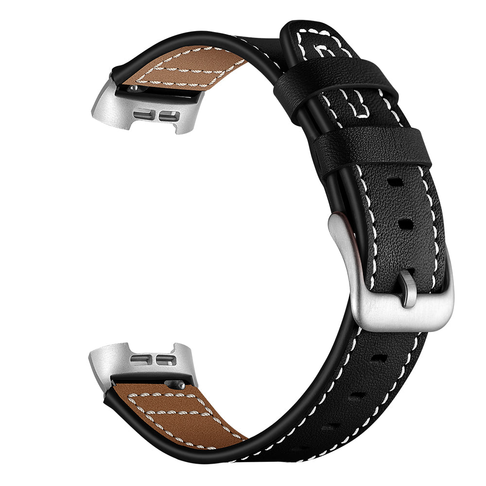 Genuine Leather Coated Smart Watch Band Strap for Fitbit Charge 4 / 3 - Black