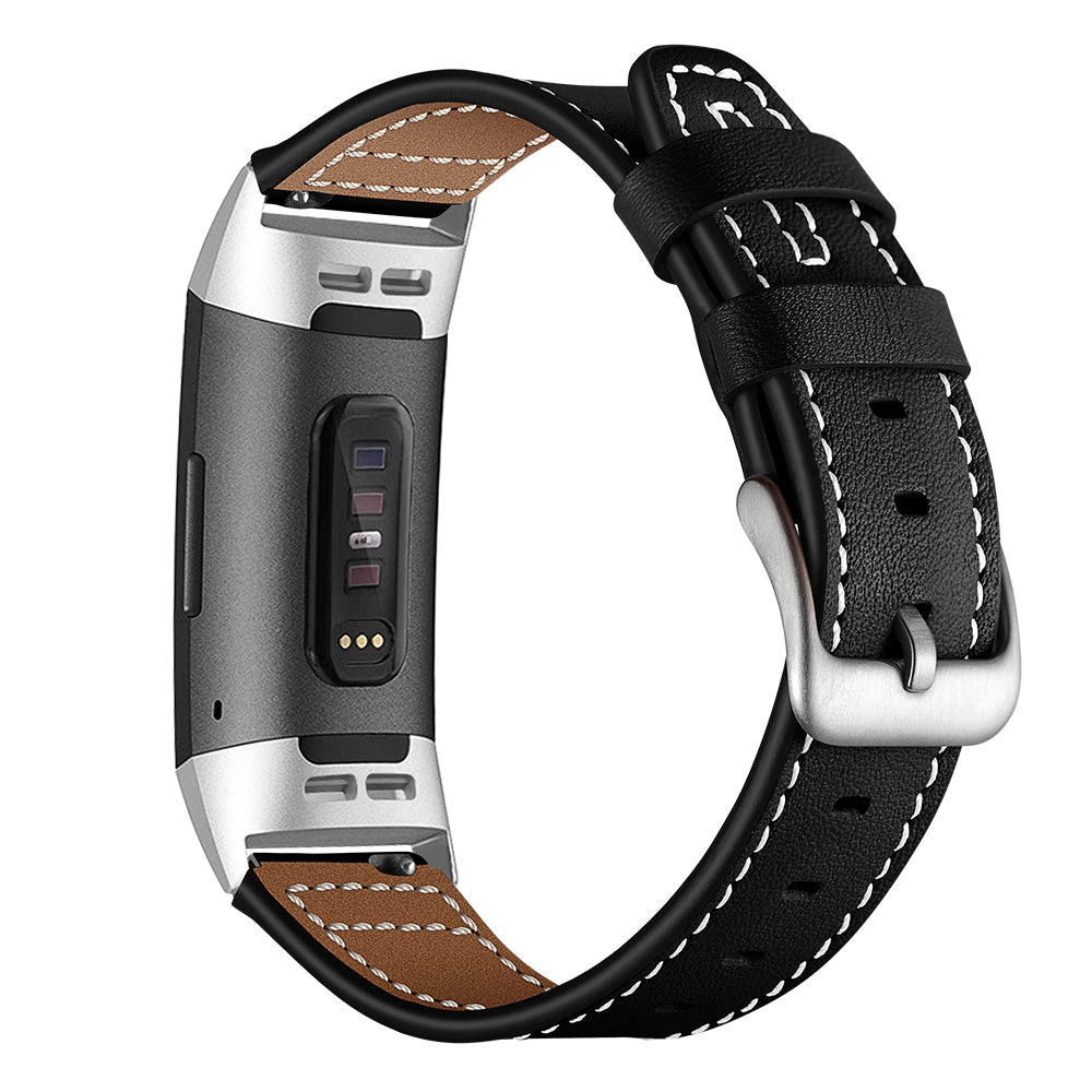 Genuine Leather Coated Smart Watch Band Strap for Fitbit Charge 4 / 3 - Black