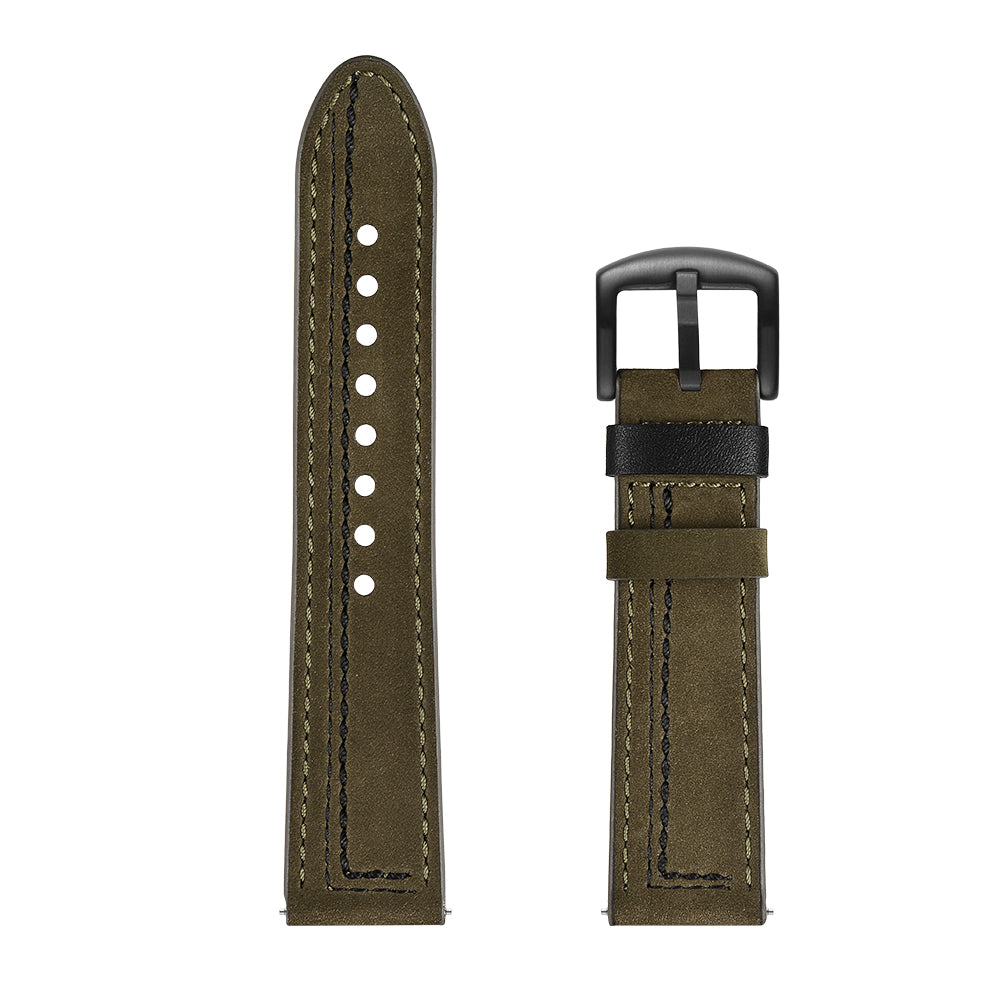 20mm Stitching Design Genuine Leather Wrist Band Strap Replacement for Garmin Vivoactive3 / VivomoveHR - Green