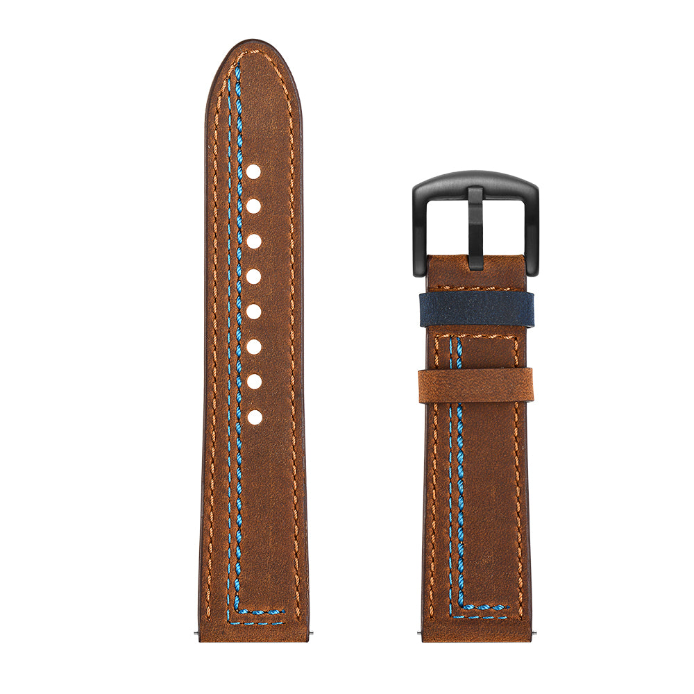 20mm Stitching Design Genuine Leather Wrist Band Strap Replacement for Garmin Vivoactive3 / VivomoveHR - Brown