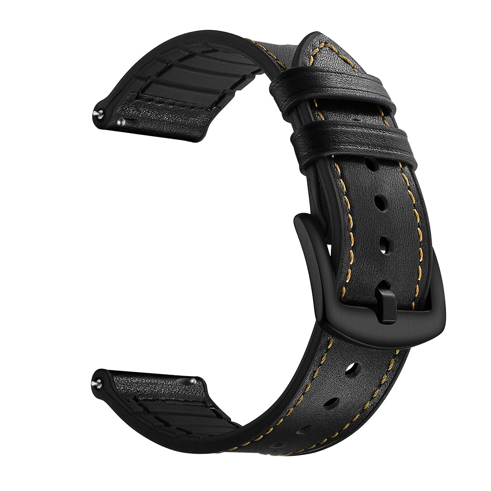 22mm Genuine Leather Coated Silicone 22mm Watch Strap for Huawei Watch GT 2/1 / Honor Magic - Black